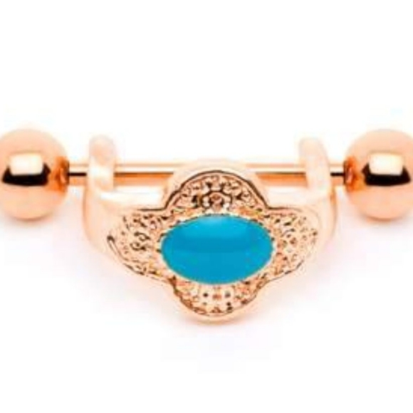 16 Gauge 1/2 Faux Turquoise Rose Gold Tone Flower Cartilage Cuff - Picture 2 of 3